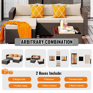 Rattan L-Shaped Outdoor Sofa Set Coffee Table Convertible Design Sponge Filled Massage Function-Modern Garden Terrace <b>Furniture</b> - Product Image 5