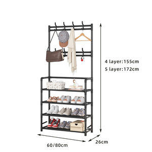 Venta al por mayor 3/4/5 Tier Hanger piso armario Vertical uso multifuncional detrás de la puerta entrada zapatos de <span class=keywords><strong>Metal</strong></span> perchero - Product Image 4