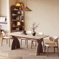 Table à manger portable multifonctionnelle en bois massif et pierre frittée de style nordique moderne pour la maison