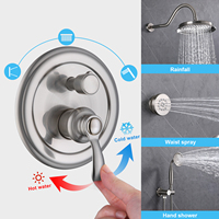 Kit de robinetterie de douche Homedec 3 voies en laiton massif avec déviateur, finition nickel brossé, robinets de bain multi-sorties, équilibrage de pression, dissimulé 3