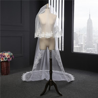 Voile de mariée cathédrale Morili de qualité supérieure, 2 couches, blanc ivoire, 150 cm * 380 cm, pour mariage, avec bordure en dentelle, sans peigne, MLVB29