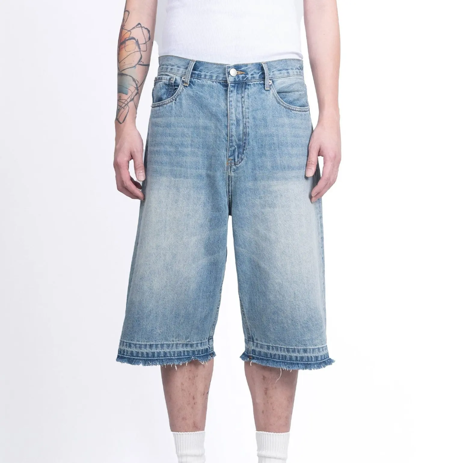 OEM Washed Cropped Pants Summer Casual Vintage Loose Fashion Baggy Denim Jorts Jeans Shorts Men