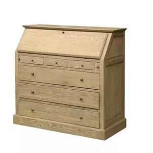 Bureau de secrétaire vintage en chêne massif de style campagne française, avec tiroir d'écriture rabattable et multiples rangements, finition antique vieillie - Product Image 3