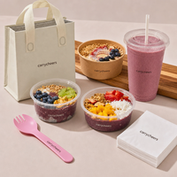 Gobelets en plastique transparents jetables PET de 117 mm et 12 oz pour smoothies aux fruits congelés, avec couvercles, personnalisables avec logo, pour bols d'açaï