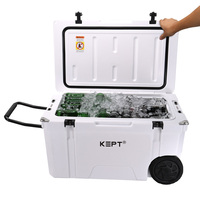 Glacière isotherme rotomoulée blanche personnalisée grande capacité 65QT avec roues pour aliments, canettes, camping, pêche et randonnée - Anti-fuite et écologique