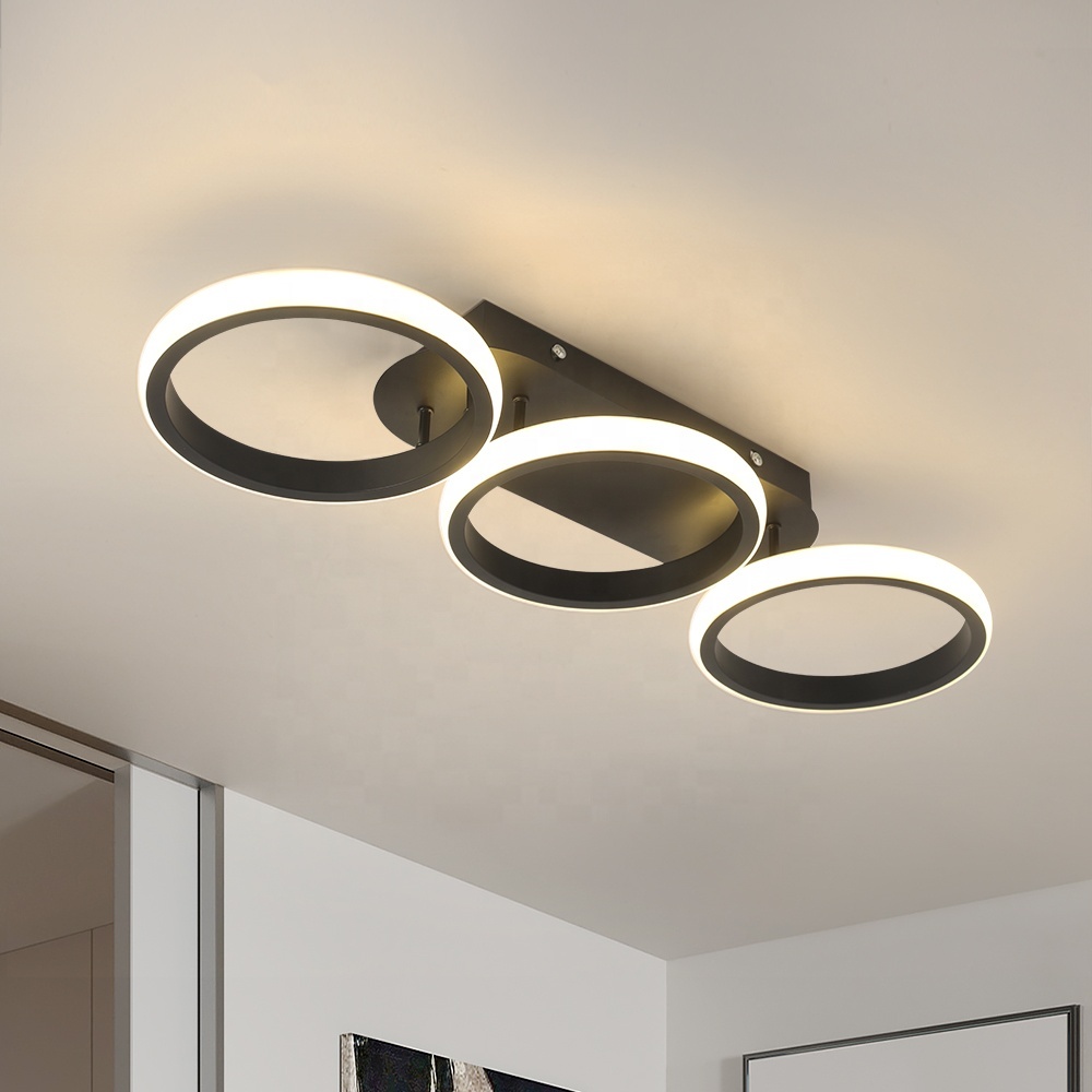 New Design Nordic Black 33W Round 3 Heads Surface Mount Led Ceiling Light Fixture