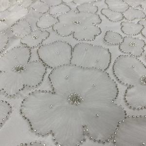 ผ้าปักเลื่อมลูกปัดลายดอกไม้สามมิติ ริบบิ้นตาข่ายสีฟ้า ริบบิ้นงานแต่งงาน งานฝีมือหนัก ปักลายสามมิติ - Product Image 6