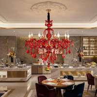 Lustre en verre cristal rouge européen, luminaire suspendu de luxe pour salle à manger d'hôtel, hall d'hôtel, projet commercial