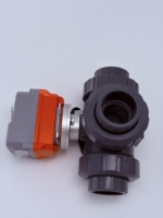 Vanne à boisseau sphérique électrique radiante 3 voies en PVC, port en T/L, 1/2"~1", PN10, IP67, raccord fileté pour traitement de l'eau et produits chimiques
