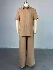 Completo Casual Estivo da <span class=keywords><strong>Donna</strong></span> 2026: Camicia a Maniche Corte con Risvolto e Bottoni, Pantaloni a Gamba Larga - Produttori di Abbigliamento di Alta Gamma - Product Image 5