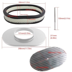 Auso-Racing 12 Inch Oval Aluminum Air Filter <b>Polished</b> <b>Black</b> For Chevrolet Hot Rods - Product Image 3