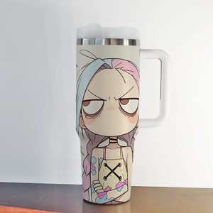 Bouteille d'eau isotherme en acier inoxydable de 40 oz avec poignée et paille, motif dessin animé, vente en gros, pour filles cool, style anime - Product Image 6