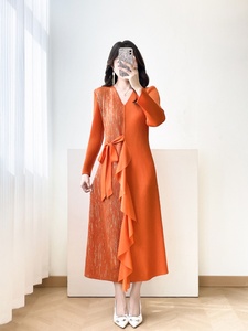 Vestido Midi Vintage Ecológico Antiarrugas 2026, Elegante y Lujoso, con Pliegues Asimétricos y Detalle de Lazo en la Cintura <span class=keywords><strong>para</strong></span> Mujer - Product Image 1