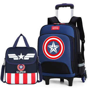 America Sac d'école détachable à double usage Sac à roulettes Valise à roulettes Capitaine Sac à dos pour enfants Trolly Bag - Product Image 1