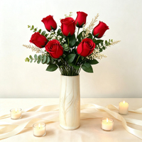 Rose artificielle en velours rouge de 62,5 cm, bouton de rose à longue tige unique, pour mariage, Saint-Valentin, anniversaire, cadeau, vase, décoration de table