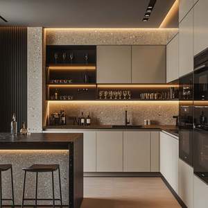 Armoires de cuisine modernes sur mesure entièrement en acier 304, comptoir intégré, cuisinières intégrées, îlots - Product Image 1