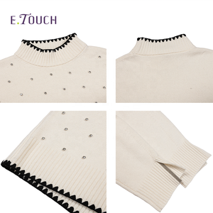 Suéter de <span class=keywords><strong>punto</strong></span> holgado primavera con logotipo personalizado para mujer, tejido de <span class=keywords><strong>punto</strong></span> de manga larga bordado a mano de fábrica de color beige para mujer - Product Image 3