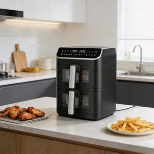 Friteuse à air double panier 12L 2800W avec contrôle numérique et minuterie <span class=keywords><strong>0</strong></span>-60 min <span class=keywords><strong>200</strong></span> ° Poignée en acier inoxydable sans huile avec contrôle de température C - Product Image 6