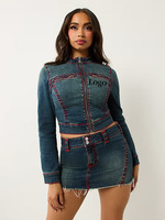 Nouvelle Arrivée 2026 – Blouson Court et Short en Jean Tricoté Respirant pour Femme, Imperméable et Lavé, avec Fermeture Éclair
