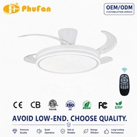 Ventilador de Techo de Montaje Empotrado con Bajo Espacio Libre, Carcasa Exterior Blanca, Aspas Retráctiles de PC Transparente, LED Regulable con Control Remoto para Dormitorio