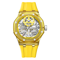 Reloj Mecánico Automático con Caja de Plástico Transparente de 42 mm, Esfera Hueca, Resistente al Agua 3ATM, Correa de Silicona, Reloj Deportivo para Hombre