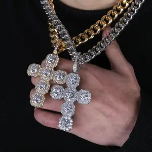 New Style Big Large 87mm Cross Pendant 14K Gold Plated Tarnish Free Big Diamond Charm Pendant Iced Chain Necklace Hiphop Jewelry