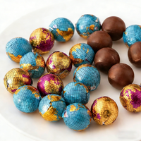 Chocolate Negro Redondo en Forma de Globo Terráqueo, Chocolate Amargo en Bola Dorada, Empaquetado en Papel de Aluminio, Venta Directa de Fábrica al por Mayor
