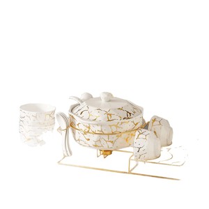 Marble Pattern Gold Inlay <b>Ceramic</b> Microwave Safe Soup <b>Pot</b> and Bowl Set Modern Middle Eastern Light Luxury Tableware - Product Image 5
