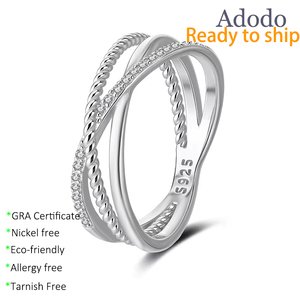 Adodo Schmuck Mode 925 Sterling Silber Mikro-Einsatz 1MM VVS GRA Moissanit Kreuz-Design Feine Funkelnde Fingerringe für Damen - Product Image 1
