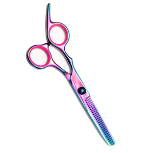 Tijeras de entresacar multicolor de última moda para peluquería, de acero inoxidable, las más vendidas para barbería. - Product Image 2