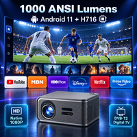 Projecteur 8K DVB-T2 TV numérique natif 1080P Smart Android WiFi 1000 lumens ANSI Haut-parleurs HiFi Projecteurs de cinéma maison
