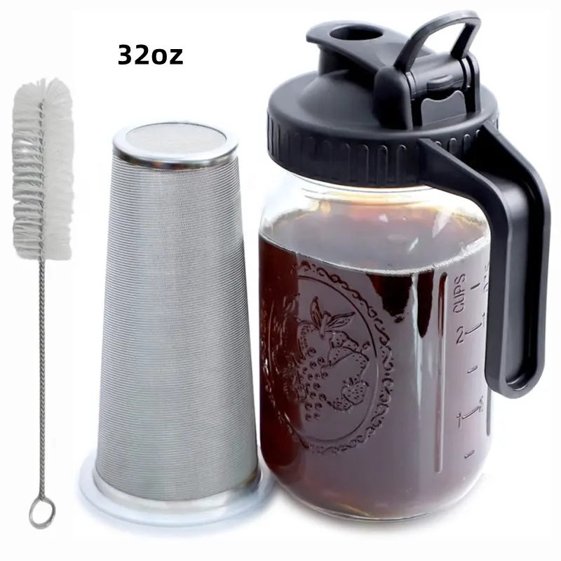注ぎ口のふたとステンレス鋼フィルターを備えたコーヒーメーカー広口ガラス瓶水差し