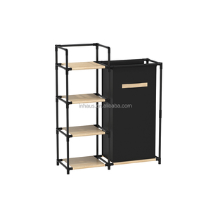 INHAUS Design Tragbares Faltbares Vierstufiges Aufbewahrungsregal Wäscheständer mit Wäschesack - Product Image 1