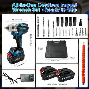 مفتاح ربط صدمي لاسلكي بدون فرش 21 فولت - أداة احترافية صناعية لإصلاح إطارات الشاحنات بعزم دوران أقصى 350 نيوتن متر تعمل ببطارية ليثيوم أيون - Product Image 2