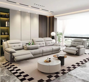 Gray Reclining Leather Sectional Sofa Modern L Shaped Living Room Sofa with Cup Holders - Product Image 1