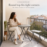 Table ronde compacte pour balcon et toit, ensemble de conversation d'extérieur avec plateau à lattes, léger, idéal pour petit appartement et maison urbaine