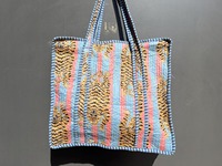 Tas Tote Katun Motif Hewan Buatan Tangan dengan Kantong Dalam Ukuran Besar untuk Perjalanan Musim Panas & Belanja Tas Hadiah Trendi
