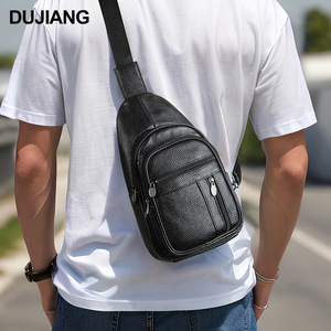 Dujiang Men's Genuine Leather Chest <b>Bag</b> Large Capacity Crossbody <b>Bag</b> Everyday Use Spring 2024 - Product Image 1