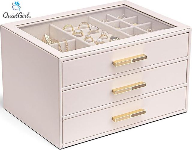 High Quality Jewelry Box for Women Glass Lid Jewelry Organizer with 3 Drawers for Necklaces Rings Earrings Bracelets