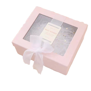 Yiwu Recycled Materials Embossed Coated Paper Gift Box with Clear Lid Base PVC <b>Window</b> Ribbon Bow - Product Image 1