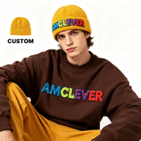 AMCLEVER 2026 Bonnet en tricot gaufré avec perles, couleur macaron, chaud, à cache-oreilles, respirant, décontracté, pour l'hiver, logo personnalisé OEM