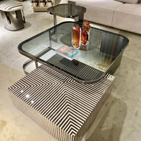 Ensemble de table basse moderne de luxe italienne à hauteur réglable et écologique avec table d'appoint en verre gris pour le salon