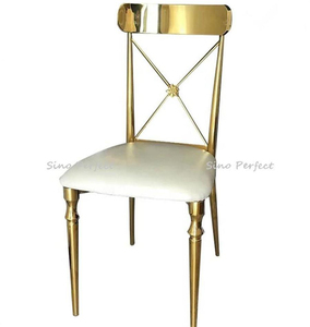 Custom Royal Golden Frame White Leather Metal Stainless Steel Banquet Party Dining Wedding <b>Chair</b> for Sale - Product Image 1