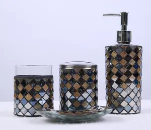 Amazon Popular Selling Set von 4 Mosaik Badezimmer Set Schwarz und Gold Design