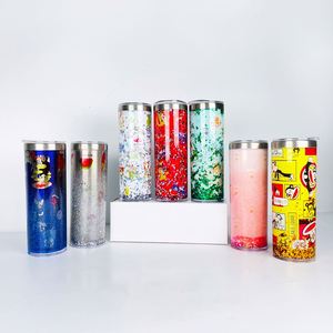 25Pcs Wholesale <b>Double</b> <b>Wall</b> Snow Globe 20Oz Sublimation Straight Skinny Tumbler With Straw Snowglobe <b>Mug</b> - Product Image 3