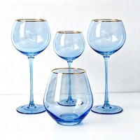 Verre à boire de style vintage en forme de fruit, élégante tasse à eau et gobelet à vin à bordure bleue et dorée, ensemble de vaisselle unique, cadeau
