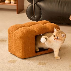 Banc de rangement carré pour chat, couleur crème, petit, pour salon ou entrée, idéal comme banc à chaussures - Product Image 3