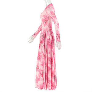 Abito lungo romantico rosa floreale in rete a maniche lunghe <span class=keywords><strong>con</strong></span> gonna fluida, <span class=keywords><strong>spacco</strong></span> e vestibilità slim, <span class=keywords><strong>vestito</strong></span> veloce da indossare - Product Image 3
