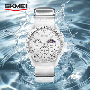 Reloj de Cuarzo Blanco Puro con Logotipo Personalizado OEM, 3ATM Resistente al Agua, Esfera Redonda, 6 Agujas, Correa de Nailon Clásica para Hombre - Product Image 1