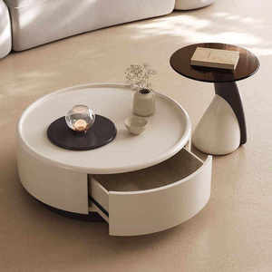 Nouvelle table <span class=keywords><strong>basse</strong></span> ronde en crème blanche/marron, design moderne, écologique, avec tiroirs, meubles de salon modernes - Product Image 4